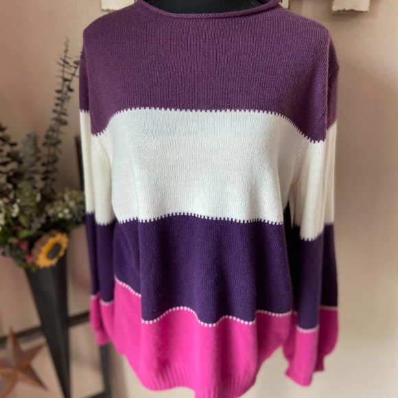 4/$20 Misslook Purple Cream and Pink Drop Shoulder Sweater Rolled Collar 3XL - Picture 2 of 8